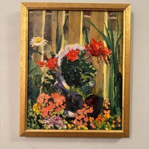 Vintage Floral Acrylic Painting Signed